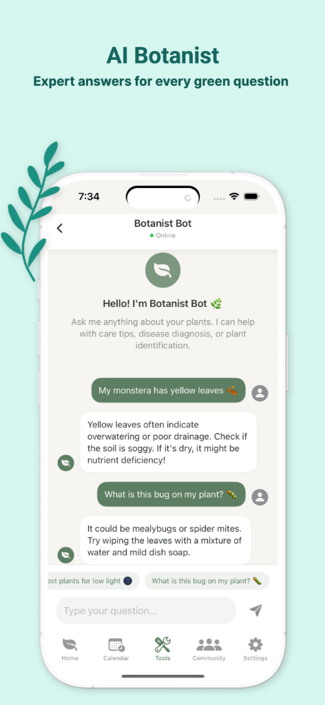 Plantana AI botanist assistant chat interface